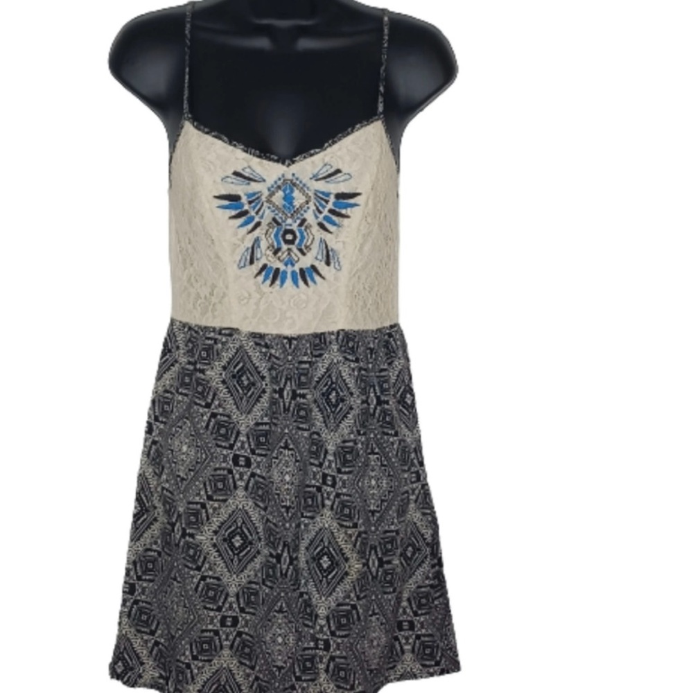 Flying Tomato Embroidered Blue and Cream Dress
